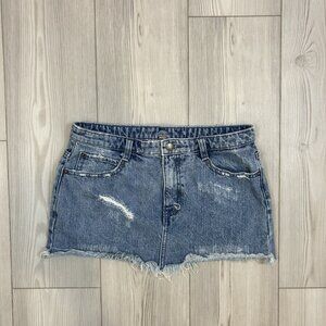 Free People Micro Mini Denim Skirt Raw Hem Frayed Y2K w Pockets Size 2